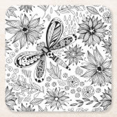 Dragonfly en bloemen kartonnen onderzetters (Voorkant)
