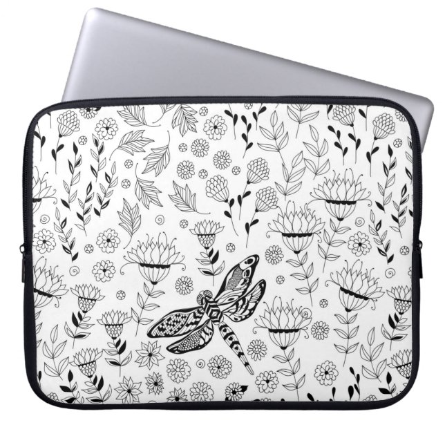 Dragonfly en bloemen laptop sleeve (Voorkant)