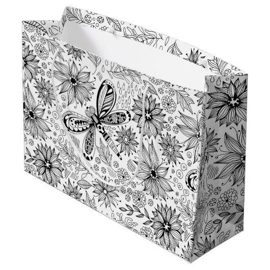 Dragonfly en bloemen large cadeautasje (Achterkant Gekanteld)