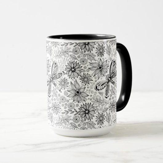 Dragonfly en bloemen mok (Voorkant rechts)