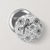 Dragonfly en bloemen ronde button 5,7 cm (Voorkant /achterkant)