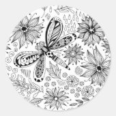 Dragonfly en bloemen ronde sticker (Voorkant)