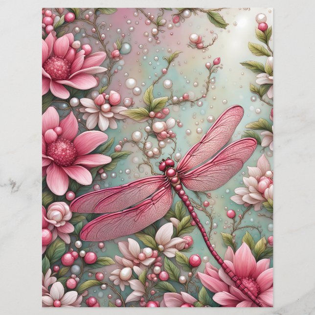 Dragonfly en bloemen Scrapbooking papier (Voorkant)