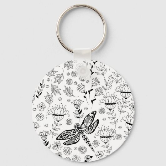 Dragonfly en bloemen sleutelhanger (Voorkant)