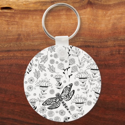 Dragonfly en bloemen sleutelhanger (Voorkant)
