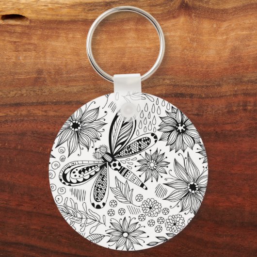 Dragonfly en bloemen sleutelhanger (Voorkant)