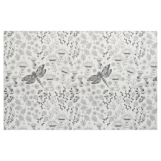 Dragonfly en bloemen stof (Fat Quarter)