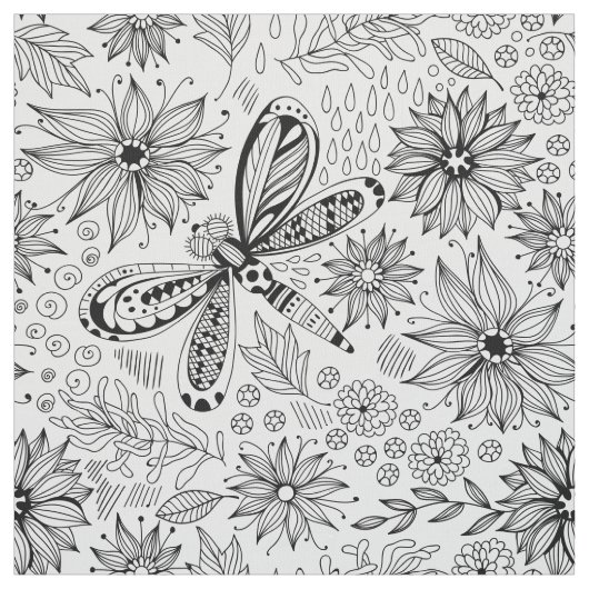Dragonfly en bloemen stof (Swatch)