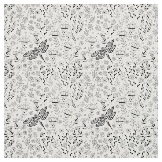 Dragonfly en bloemen stof (Swatch)