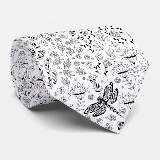 Dragonfly en bloemen stropdas (Opgerold)