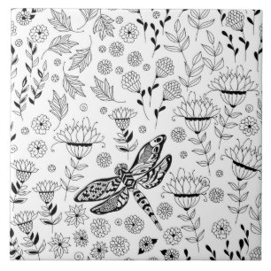 Dragonfly en bloemen tegeltje