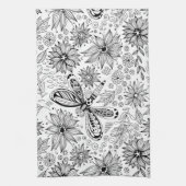 Dragonfly en bloemen theedoek (Verticaal)