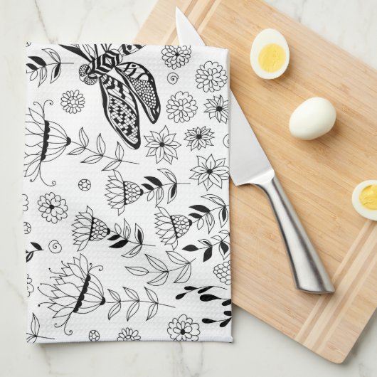 Dragonfly en bloemen theedoek (Quarter Fold)