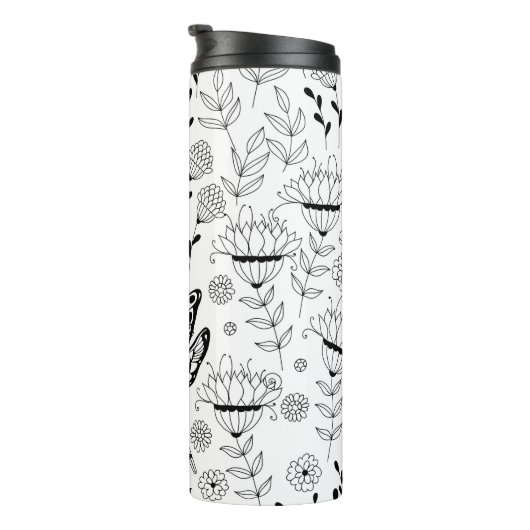 Dragonfly en bloemen thermosbeker (Geroteerd rechts)