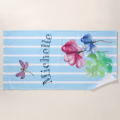 Dragonfly en bloemige Waterverf wassen met strepen Strandlaken (Voorkant)