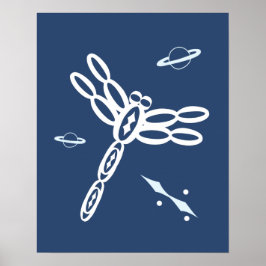 Dragonfly en buitenruimte Riftblauw en wit Poster
