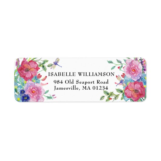 Dragonfly en Floral Retouradreslabels Etiket (Voorkant)