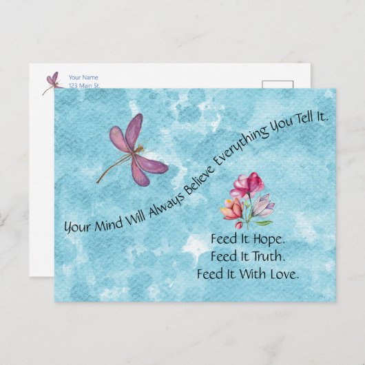 Dragonfly en Floral Waterverf Briefkaart (Voorkant / Achterkant)