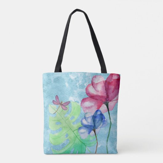 Dragonfly en Floral Waterverf Tote Bag (Achterkant)