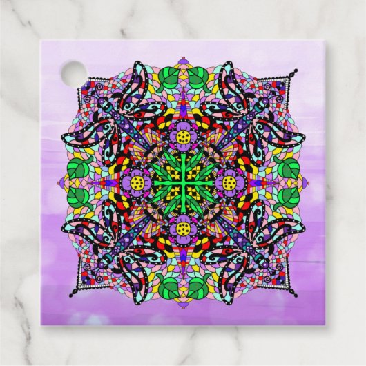 Dragonfly en Flower Mandala Colorful Bedankjes Labels (Voorkant)