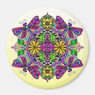 Dragonfly en Flowers Mandala Magnet