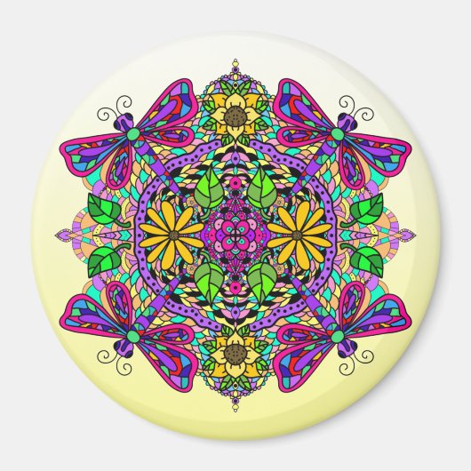 Dragonfly en Flowers Mandala Magnet (Voorkant)