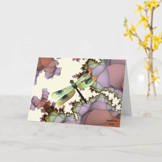 Dragonfly en Fractals Birthday Kaart (groot afdruk (Gele Bloem)