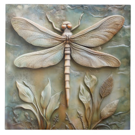 Dragonfly en gebladerte Faux Relief Tegeltje