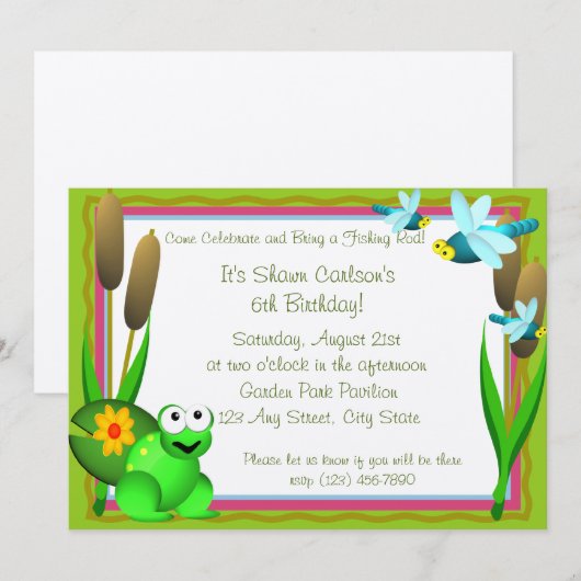 Dragonfly en kikker / Verjaardag Kaart (Voorkant / Achterkant)