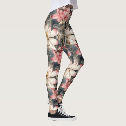 Dragonfly en Lichtroze Lotus Design Leggings (Rechts)