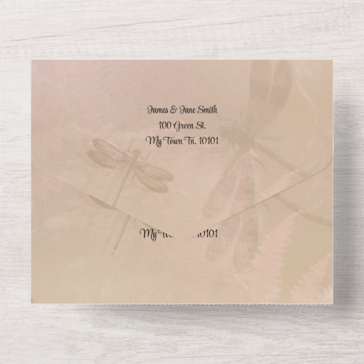 Dragonfly en Lily Alles in een bruiloft uitnodigin All In One Uitnodiging (Achterkant)