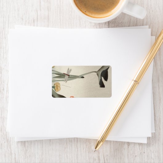 Dragonfly en Lotus, 1920, door Ohara Koson Etiket (Insitu)