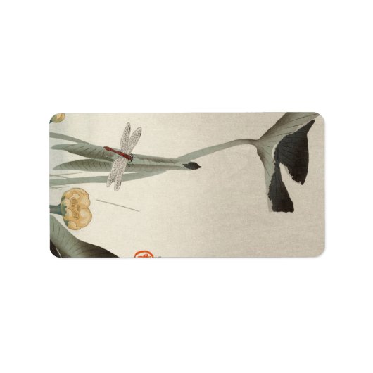 Dragonfly en Lotus, 1920, door Ohara Koson Etiket (Voorkant)