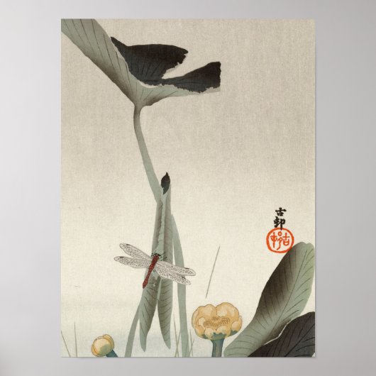 Dragonfly en Lotus, 1920, door Ohara Koson Poster (Voorkant)