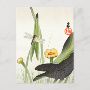 Dragonfly en Lotus door Ohara Koson, Japanse kunst Briefkaart
