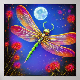 Dragonfly en maan poster