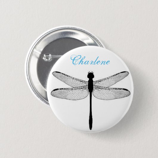 Dragonfly en naampin ronde button 5,7 cm (Voorkant /achterkant)