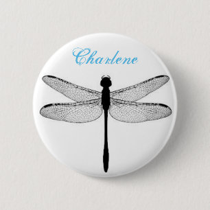 Dragonfly en naampin ronde button 5,7 cm