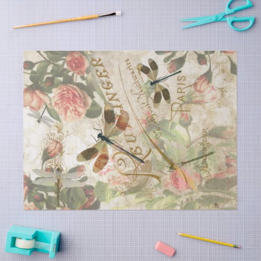 dragonfly en ontkoppeling van Rozen Tissuepapier (Craft)