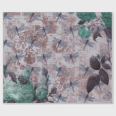 Dragonfly en Paarse Floral Newsprint Cadeaupapier (Vlak)