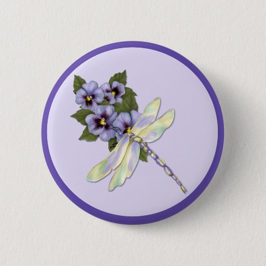 Dragonfly en Pansies Ronde Button 5,7 Cm (Voorkant)