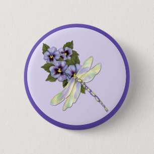 Dragonfly en Pansies Ronde Button 5,7 Cm