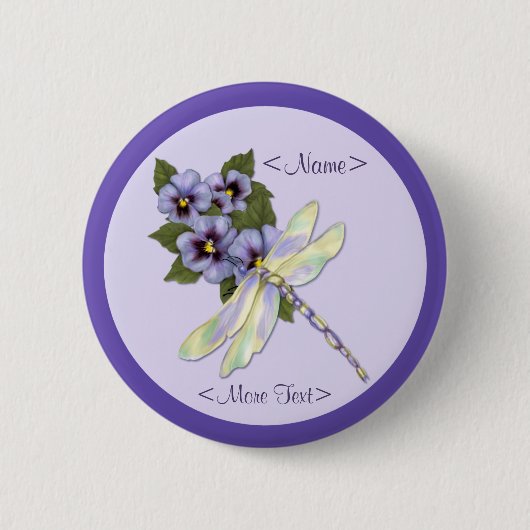 Dragonfly en Pansies Ronde Button 5,7 Cm (Voorkant)