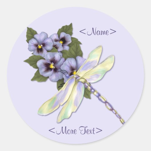 Dragonfly en Pansies Ronde Sticker (Voorkant)