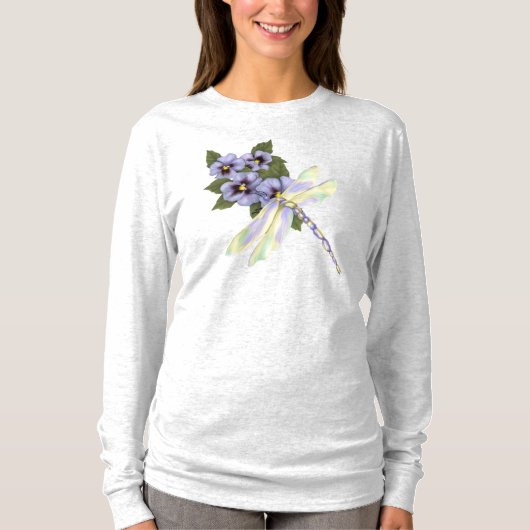 Dragonfly en Pansies T-shirt (Voorkant)