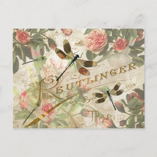  dragonfly en Rozen Briefkaart (Voorkant)