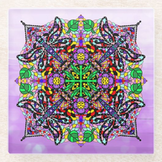 Dragonfly en Vloer Gevoelig Paars kleurrijk Glazen Onderzetter (Voorkant)