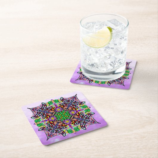 Dragonfly en Vloer Gevoelig Paars kleurrijk Kartonnen Onderzetters (Insitu)