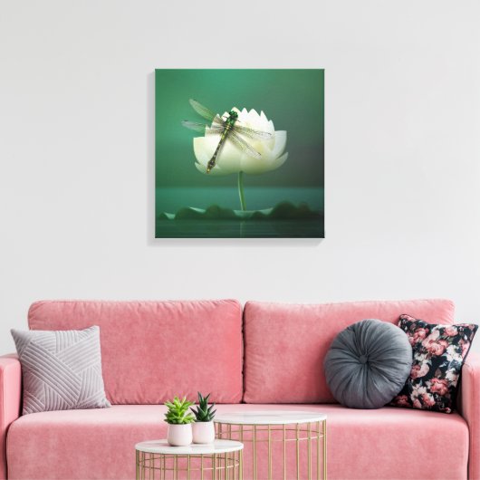 Dragonfly en Water Lily Canvas Afdruk (Insitu (Woonkamer))