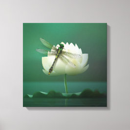 Dragonfly en Water Lily Canvas Afdruk